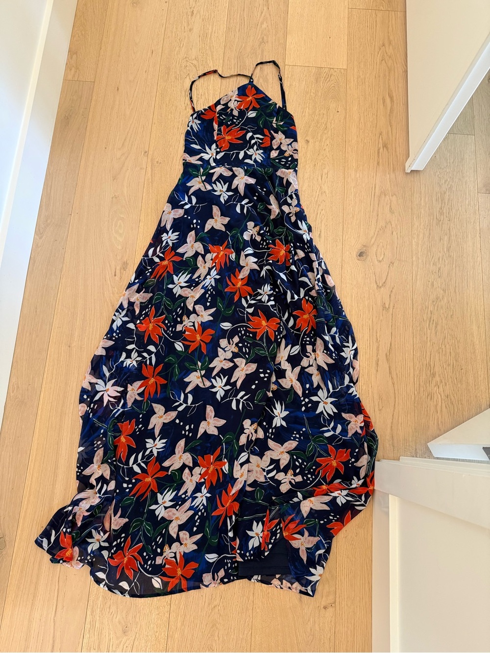 Lulu's Navy Maxi Dress with Red & Pink Floral Print